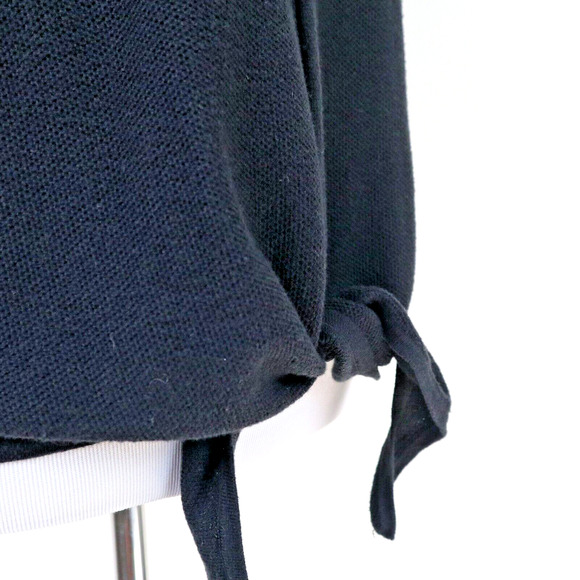 J Jill Size S Tie Front Cotton Blend Sweater Textured Fine Knit Black - Picture 7 of 9